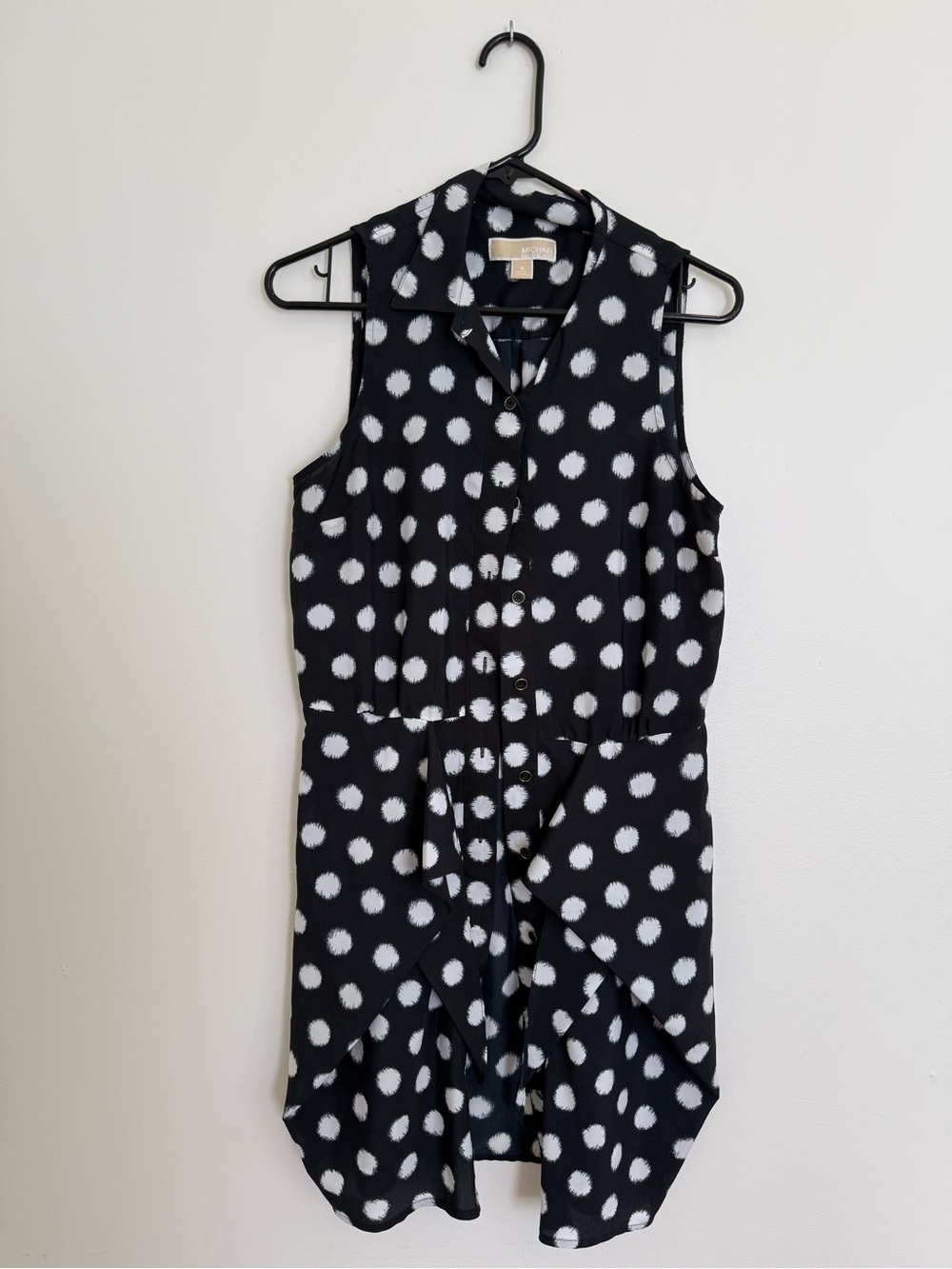 MICHAEL Michael Kors Navy and White Polka Dot Sleeveless Shirt Dress